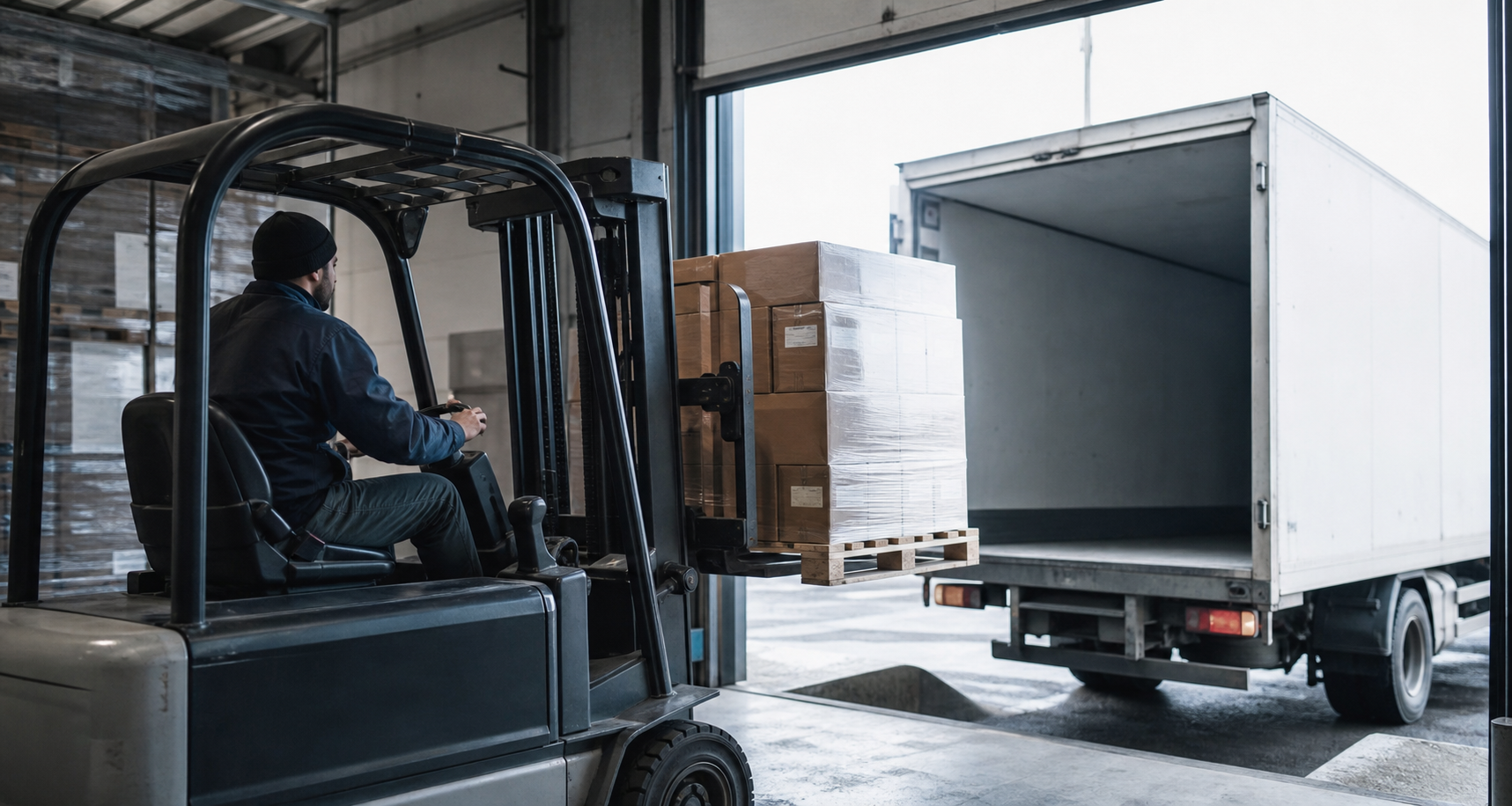 Forklift loading a truck at the dock