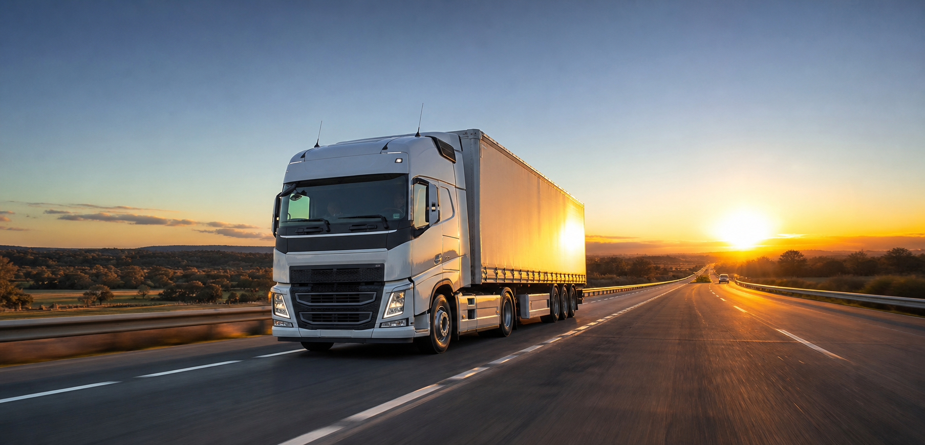 Freight truck on the highway at sunset